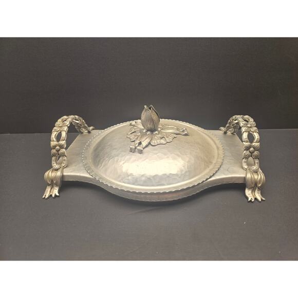 Edward Kent Antique hammered silverplate covered dish /tray marked “440” - Picture 1 of 7